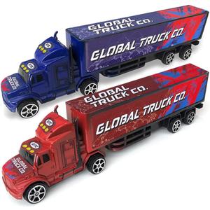 ArtCreativity Semi Truck Toys for Boys, Set of 2, Pull Back Truck Toys for Kids in Red & Blue, Trailer Trucks for Hours of Pretend Play, Unique Toy Car Party Decorations and Boys Room Decor