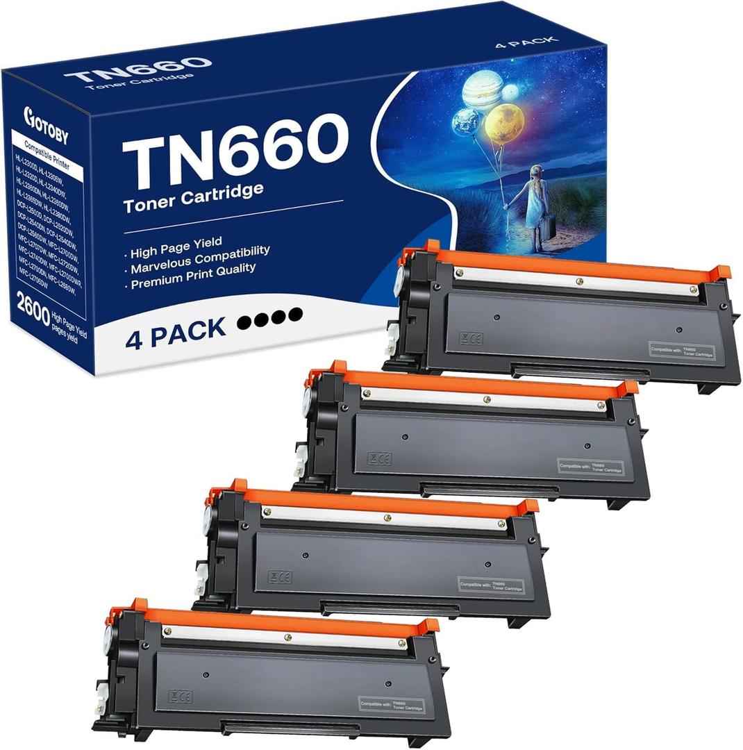 TN660 Toner Cartridge Replacement Compatible for Brother TN 660 TN-660 TN630 High Yield to use with HL-L2380DW HL-L2320D HL-L2340DW DCP-L2540DW MFC-L2700DW MFC-L2720DW Printer (Black, 4 Pack)