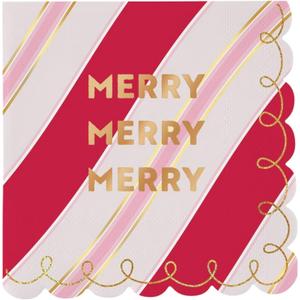 3 x Slant Collections Christmas Napkins Party Beverage/Cocktail Foil Scalloped Disposable Paper Napkins, 20-Count, Merry