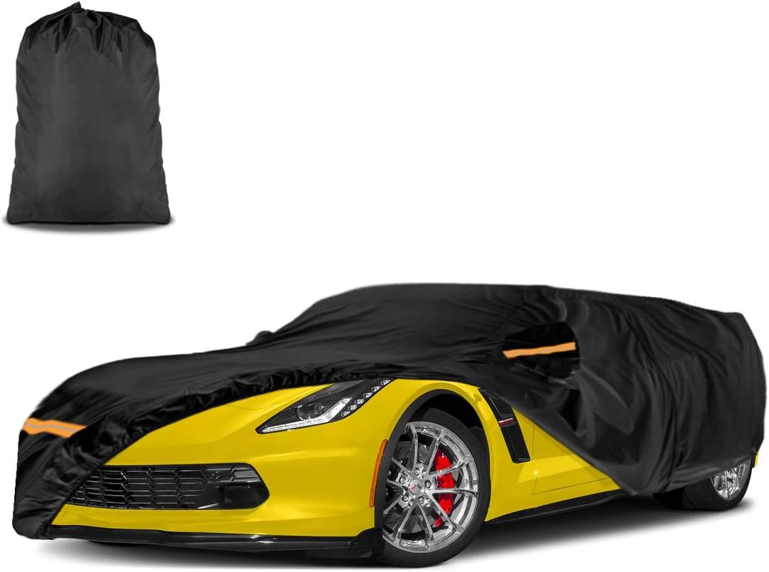 Car Cover for Chevy/Chevrolet Corvette C4 C5 C6 C7 1980-2019 | Heavy Duty Outdoor Full Exterior Cover | Sun, Rain, UV, Dust, and Snow Protection with Door Zipper (Black)