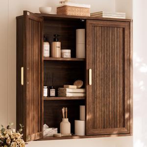 INNOD Bathroom Storage Cabinet, Over The Toilet Storage Cabinet, Medicine Cabinet with Adjustable Wood Shelf & Doors for Laundry Room & Kitchen & Living Room(Walnut)