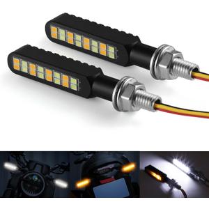 2PCS Flowing LED Motorcycle Turn Signal Daytime Running Lights, Aluminum Alloy 12V Super Bright Motorbike Front Rear Blinkers Fit for Harley Honda KTM Kawasaki Suzuki Yamaha - White & Amber