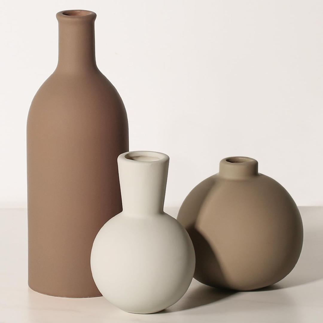 Ceramic Vase - Handmade Pottery Neutral Tone Home Decor for Floral Arrangements, Table Mantel Tray Decor - Modern Farmhouse Vases for Living Room Bedroom Kitchen Entryway (Multicolor-Brown, 3 PCS) Ceramic Vase - Handmade Pottery Neutral Tone Home Decor for Floral Arrangements, Table Mantel Tray Decor - Modern Farmhouse Vases for Living Room Bedroom Kitchen Entryway (Multicolor-Brown, 3 PCS)