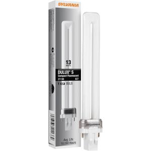 Sylvania DULUX 13W Single Compact Fluorescent Lamp, GX23 2-Pin Base, 800 LMS, Frosted Glass, 2700K, Soft White - 1 Pack (21136)