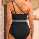 Talisea One Shoulder One Piece Swimsuits - Women Tummy Control Bathing Suit with Tie Knot Swimwear Full Coverage (Black, L)