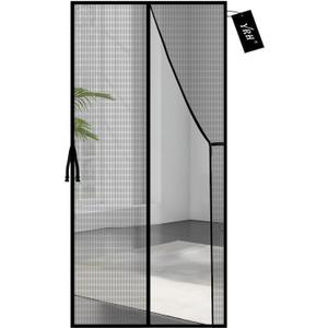 YRH Fiberglass Magnetic Screen Door,Heavy Duty Enhanced Fiberglass Mesh, Self-Sealing Closure with Stay Open Buckles (Fit for Door Size:32x78 Inch,Screen Itself Size:34x80 Inch,Black)