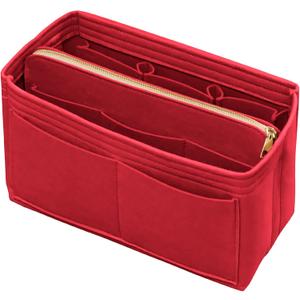 DailyPlus Purse Organizer Insert with Zipper Felt Bag Organizer Handbag Organizer Insert Bag in Bag Organizer with Key Chain for Tote Purse Bag, Red, Small