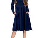 Yoklass Girls Dresses Round Neck A Line Stretchy Long Sleeve Holiday Party Dress Navy 10-11 Years (Blue, XL)