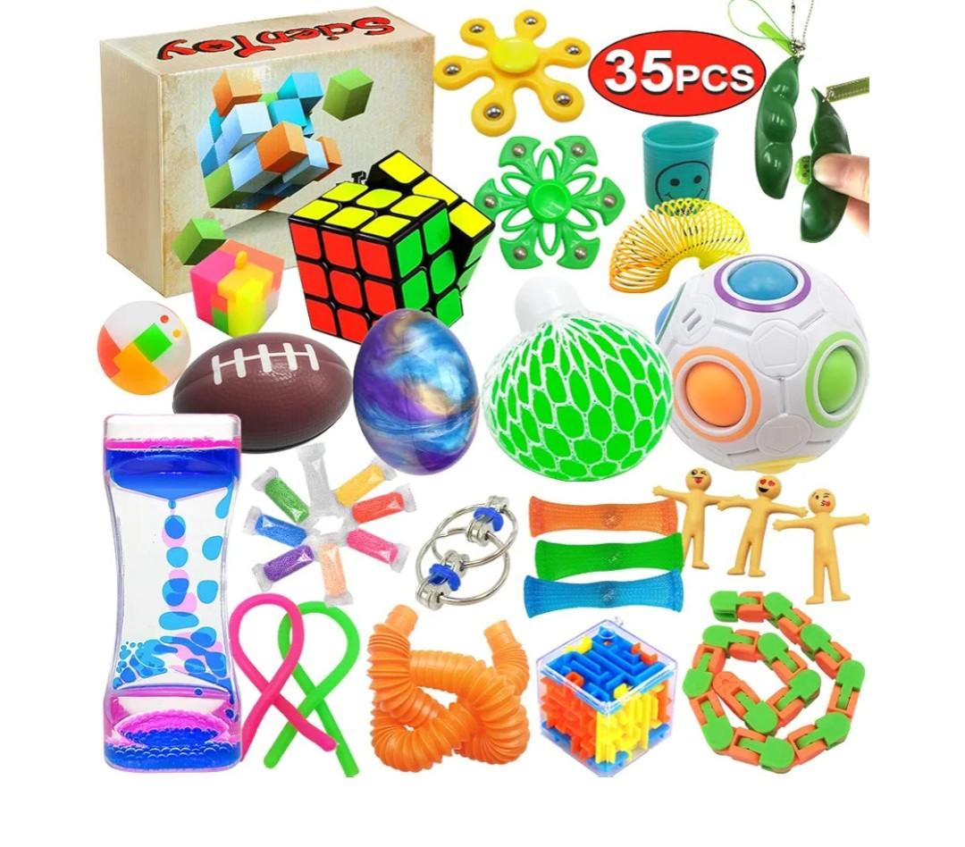 Scientoy Fidget Toy Set, 35 Pcs Sensory Toy for ADD, OCD, Autistic Children, Adults, Anxiety Autism to Stress Relief and Anti Anxiety with Motion Timer, Perfect for Classroom Reward with Gift Box
