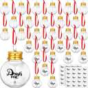 Patelai 36 Pieces Christmas Drink Balls, Clear Plastic Fillable Xmas Ornaments Drink Bulbs, Xmas Tree Hanging Ornaments, Water Bottle with Stickers, DIY Hanging Pendant Ball for Party Decor (Gold)