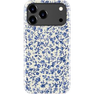 for iPhone 17 Pro Max Case - Wireless Charging Compatible - Dual-Layer Hard Shell + Silicone Cover - Shockproof Protective Phone Case with Cutee Designs for Women - Tiny Blue Flowers
