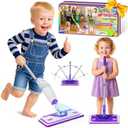 ILAVCLEAN 2 Set Toy Mop for Kids - Toddler Real Spray Flat Floor Mop Montessori Cleaning Toy Set, Educational and Fun Gifts for Boys and Girls Ages 4+