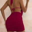 SOLY HUX Women's Sexy Deep V Neck Halter Bodycon Mini Dress Sleeveless Party Club Dresses (Red, L)