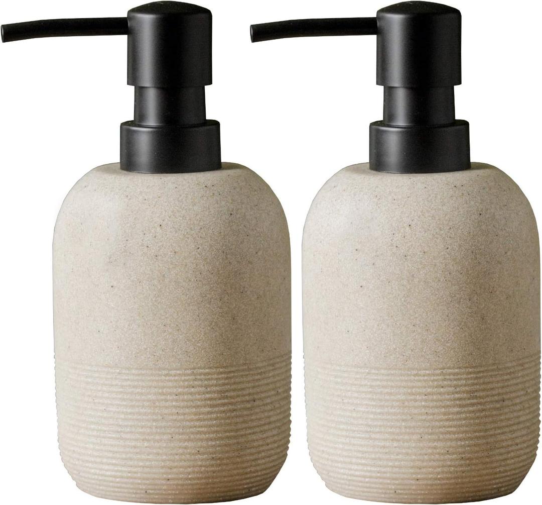 2pcs/Set Beige Hand Soap Dispenser Sets,Resin Liquid Soap Dispenser for Bathroom Countertop,Bathroom Lotion Dispensers-10.6oz.