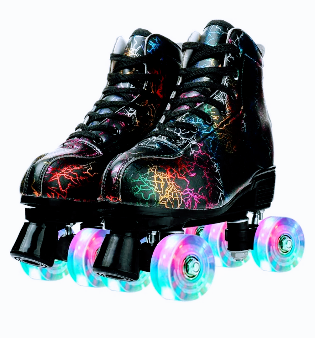 Women's Roller Skates Light Up Wheels, Adjustable Double Row Roller Skates Outdoor Shiny Derby Skates Illuminating for Teens and Youth, 8,5