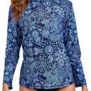 Halcurt Women's Long Sleeve Rash Guard Swim Top UPF50+ SPF Sun Protection Swimsuit Quick Dry Bathing Suit (Large, Navy Paisley)