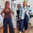 Xiaoxuemeng Womens Baggy Wide Leg Pants Casual Elastic Waisted Palazzo Harem Pants with Pockets (Blue, L)