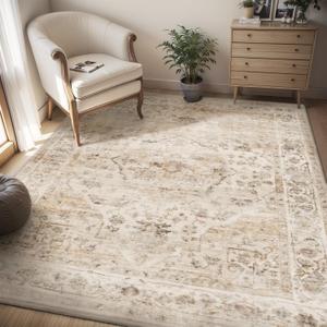 AMOAMI-4X6 Area Rugs for Living Room -Soft Vintage Bedroom Rug-Non Slip Washable Rug-Throw Rug for Living Room Bedroom Bedside Dining Room Office Beige (4FT X 6FT)