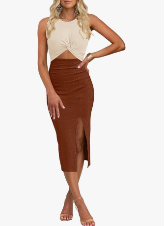 Women's Casual Sleeveless Cutout Twist Front Side Slit Ribbed Knit Party Bodycon Midi Dresses S