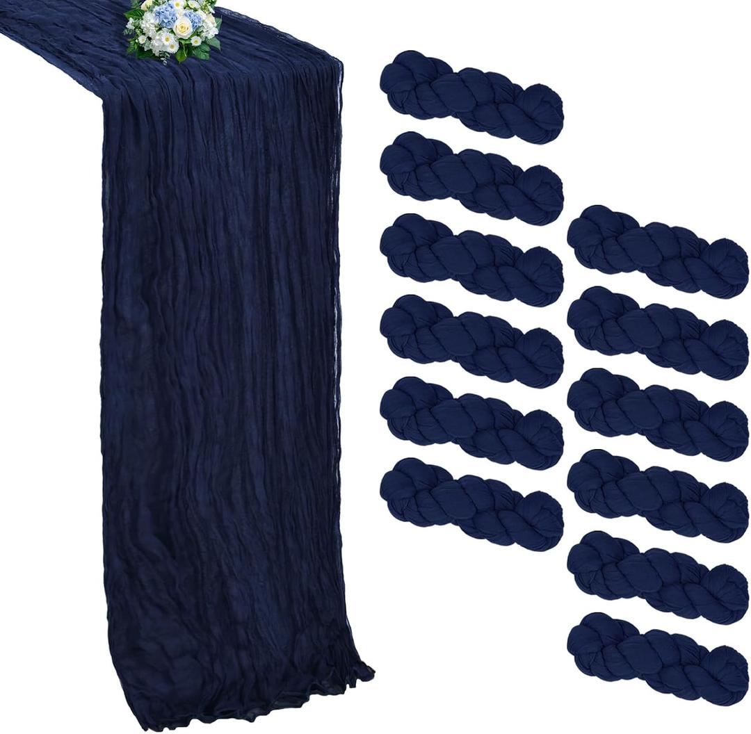 12 Pack Navy Blue Cheesecloth Table Runner 10FT Boho Cheese Cloths Gauze Fabric Table Runners 120 Inch Rustic Sheer for Wedding Birthday Party Baby Shower Holiday Home Decorations