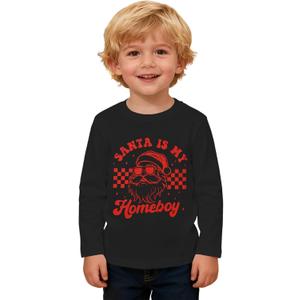 BOUTIKOME Toddler Boys Christmas Shirts Baby Santa is My Homeboy Tees Long Sleeve T-Shirt Holidays Tops Clothes Xmas Outfits (Black)