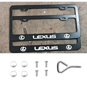 1 PCS License Plate Frame Black for Lexus Owners  Rust-Resistant, 4 Holes Front & Rear Holders with Fasteners, Inserts, Rust/Rattle Proof Pads, Easy Installation