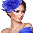 Fascinators Hats with Gloves Set for Women 20s 50s Cocktail Tea Party Wedding Costume Headwear (Blue, S)