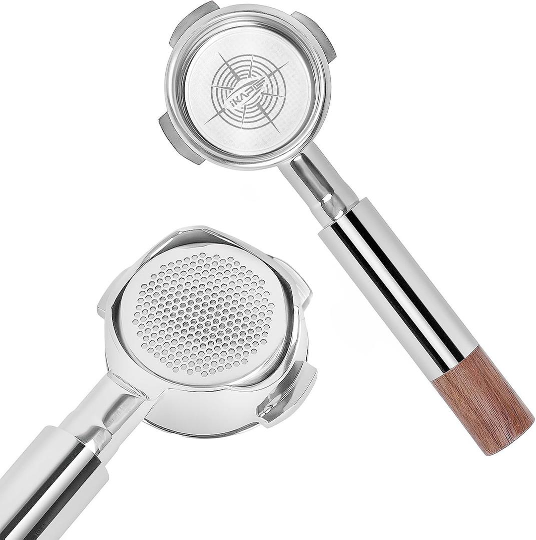 IKAPE 54mm Bottomless Naked Portafilter, Suitable for 54mm Breville Barista Series BES870/880 Machine & Solis Barista Machines (Included 18g Capacity Filter Basket) (Silver)