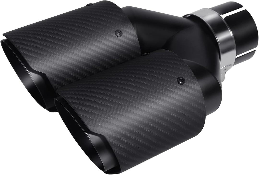 Vechkom 2.5 "Inlet to 3.5" Outlet Exhaust Tip 7.48'' overall width Black Dual Y Carbon Fiber Car Rear Tip 9.8" Length Universal for Vehicles with 2.5" O.D. (Matt All Black)
