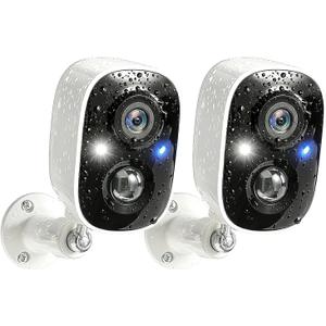 GMK Security Cameras Wireless Outdoor, 2K Battery Powered Cameras for Home Security, Color Night Vision, Motion Detection, 2-Way Talk, IP65 Waterproof, Remote Access, Cloud/SD Storage 2-Pack