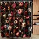 Drgilau Floral Shower Curtain, Black Boho Flower Shower Curtains Vintage Floral Bath Curtain Set Decor, Pink Plant Flower Bathroom Curtains with Hooks for Bathroom Decor 70X90 Inch