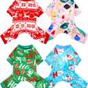 PET SHOW 4 Pack Small Dog Christmas Pajamas Holiday Dog Clothes Doggies Soft Stretchy PJs Xmas Jumpsuit Puppy Cats Girl Boy Onesies Red Green Outfits with Sleeve Pets Dachshund Costume XS