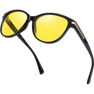 TJUTR Night Vision Driving Glasses for Men & Women, Polarized Anti Glare Yellow Lens Glasses for Night Time Safety TN2582