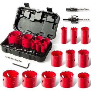 Bi-Metal Hole Saw Kit, HYCHIKA 17 Pcs High Speed Steel 3/4" to 2-1/2" Hole Saw Set in Case with Mandrels, Hole Saw Bit for Metal, Drilling PVC Board,and Plastic Plate