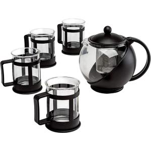 Primula Half Moon Teapot Set with 4 Tea Cups, Removable Stainless Steel Filter and Infuser, Glass Tea Maker, Filter, Dishwasher Safe, 40-Ounce, Tea Gift Set, Tea Set for Service of 4 Adults