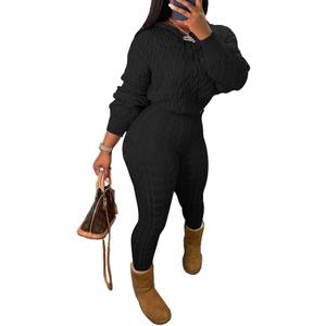 Nimsruc Knit Two Piece Outfits For Women Sweater Sets (Large, Black)