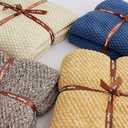 Longhui bedding 100% Cotton Knitted Throw Blanket Mustard Yellow, Soft & Cozy, Machine Washable, 51"x63" Perfect for Living Room, Couch, Sofa, Bed or Travel