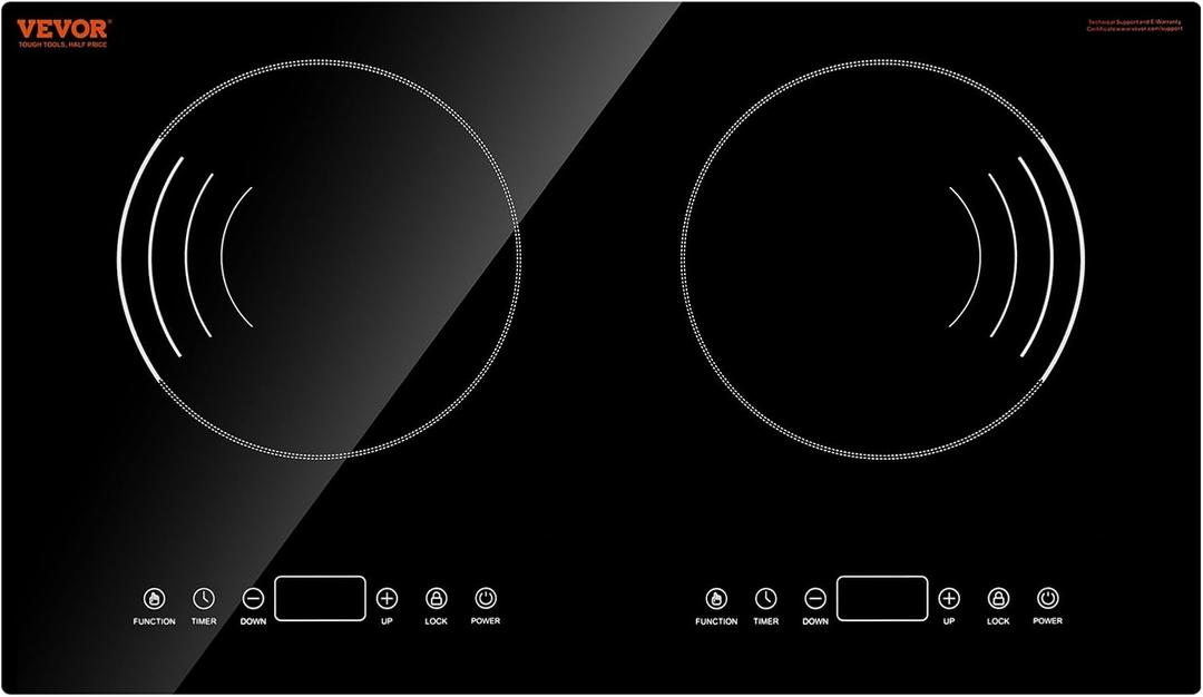 VEVOR Induction Cooktop, 1800W Electric Countertop Burner with 9 Power Settings, 2 Burner Touch Control Stove, Built-in Induction Cooktop, Include 99-Min Timer, Child Safety Lock, Glass Surface, 24in 2 Burners/110V