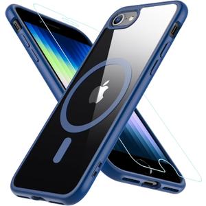BESINPO Magnetic Case for iPhone SE 2022/SE 2020/8/7 Case, with Tempered Glass Screen Protector, [Compatible with MagSafe], Military Drop Shockproof Cover for iPhone SE 3/SE 2/8/7 4.7 inch,Blue