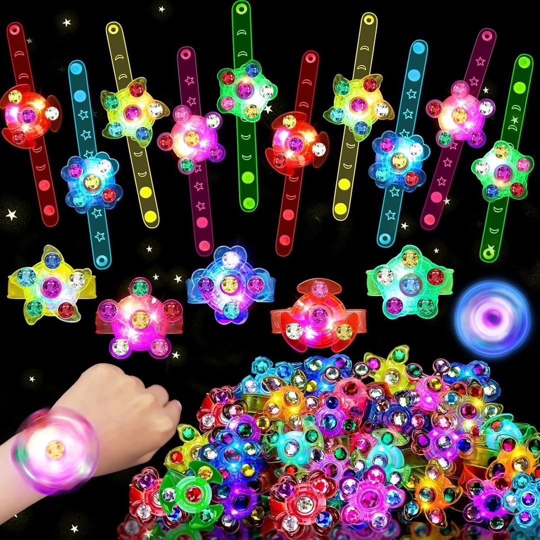 24PCS LED Light Up Fidget Spinner Bracelets Glow Party Favors for Kids 4-8 8-12 Goodie Bag Stuffers Classroom Treasure Chest Box Toys Carnival Prizes Pinata Birthday Return End of Year Student Gifts
