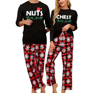 FASHGL Couples Matching Christmas Pajamas Set Men Women Xmas Long Sleeve Pullover Pjs Sets Soft Warm Holiday Sleepwear (XX-Large, Men Black-3)