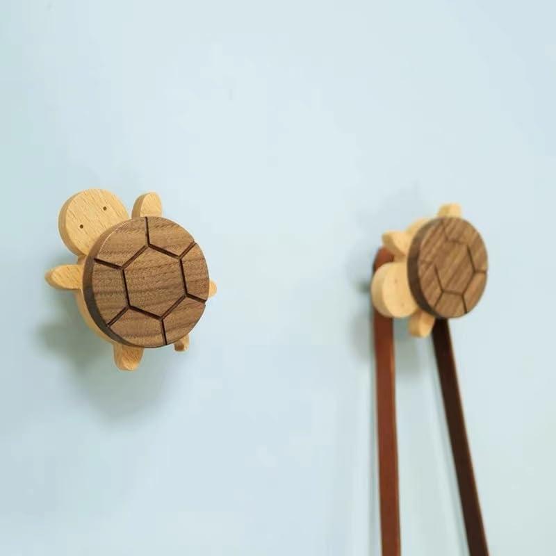 WONQEXZ Wall Hook,Child Baby Nursery Wood Wall Hook,Natural Turtle Coat Hooks,Wooden Hooks,Children Wall Mounted Hook,Set of 3