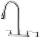 APPASO 2 Handle Kitchen Faucet with Sprayer, 4-Hole Kitchen Faucet with Pull Down Sprayer and Soap Dispenser, High Arc Stainless for 3 & 4 Hole RV Outdoor Sink, Brushed Nickel
