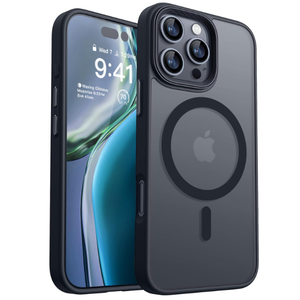 CANSHN Magnetic Compatible with iPhone 16 Pro Max Case [Compatible with Magsafe] [Translucent Matte] Slim Thin Shockproof Protective Bumper Phone Case Cover 6.9 Inch - Black