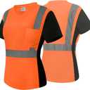 Safety Shirts for Women Class 3 High Visibility Shirts with Black Bottom, Hi Vis Reflective Shirts for Women, Short Sleeve Construction Work Shirts, Breathable, WDXJ-Orange, S