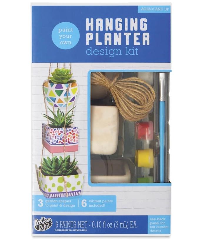 Anker Play Products Paint Your Own Hanging Planter Design Kit - Kid's Custom Paint Design Planter Set - Includes 1 Ceramic Planters, 6 Ceramic Paints, Brush & 13 Ft of Rope