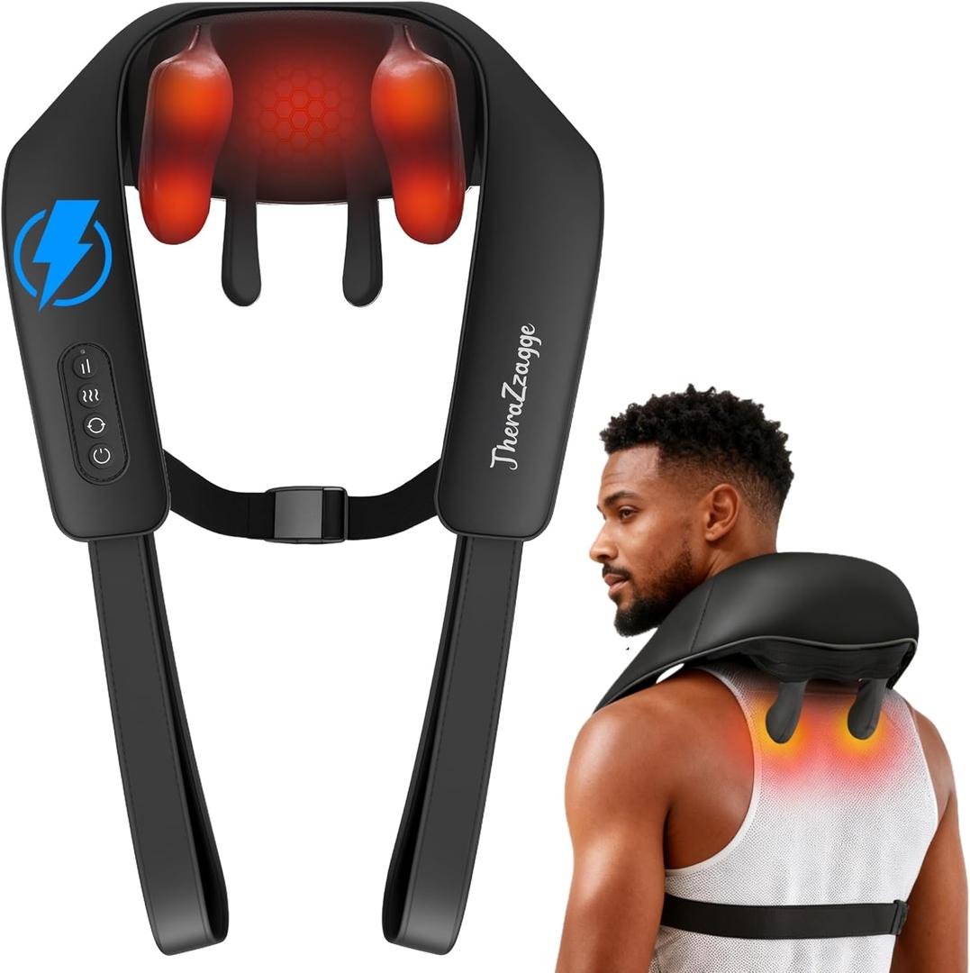 Cordless Neck Massager with Heat - Neck Shoulder Massager for Pain Relief Deep Tissue,6D Deep Kneading Shiatsu Back Massage (Black)