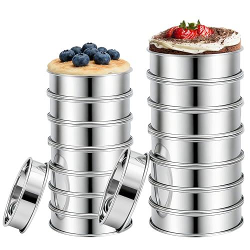 16Pcs Crumpet Rings Set, 4 & 3.15 Inch Nonstick English Muffin Rings, Stainless Steel Double Rolled Tart Ring, Round Metal Pastry Ring Molds for Baking Cake Dessert Food Making Tool