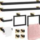 Gisafai 10 Pcs Black Gold Bathroom Hardware Accessories Set 23.6 Inch Bath Towel Bar Kit Stainless Steel Bathroom Hardware Set Towel Racks Ring Robe Hooks Paper Holder for Wall Mounted