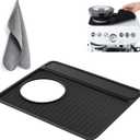 Espresso Machine Tamping Mat Accessories Compatible with Breville 870/880, Espresso Tamper Mat and Microfiber Cloths, Food Grade Silicone and Barista towel for Coffee Bar Accessories(Black)